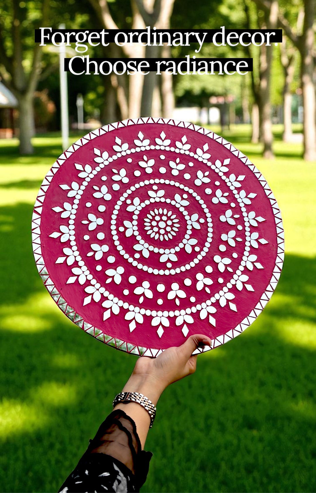 Rose Radiance | Handcrafted Round Mosaic Mirror Wall Hanging