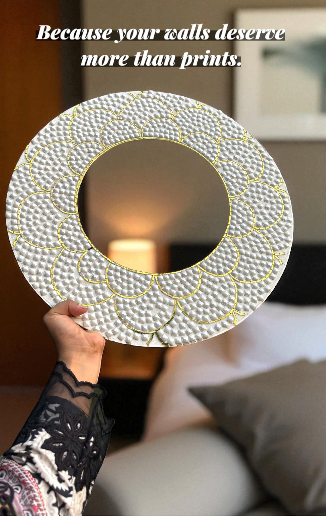 White & Gold Bloom | Handcrafted Pearl Mosaic Mirror Set (3-Pack) by Mirroza