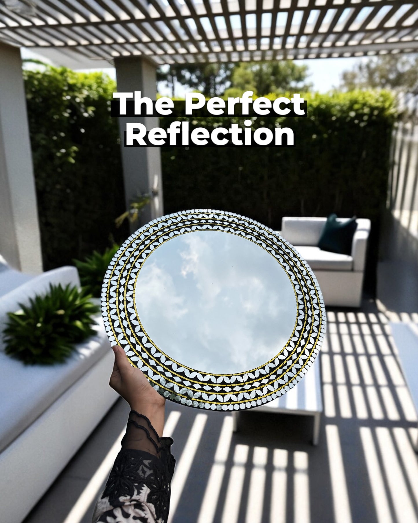 Handcrafted Black & Gold Round Mirror Mosaic Wall Hanging by Mirroza