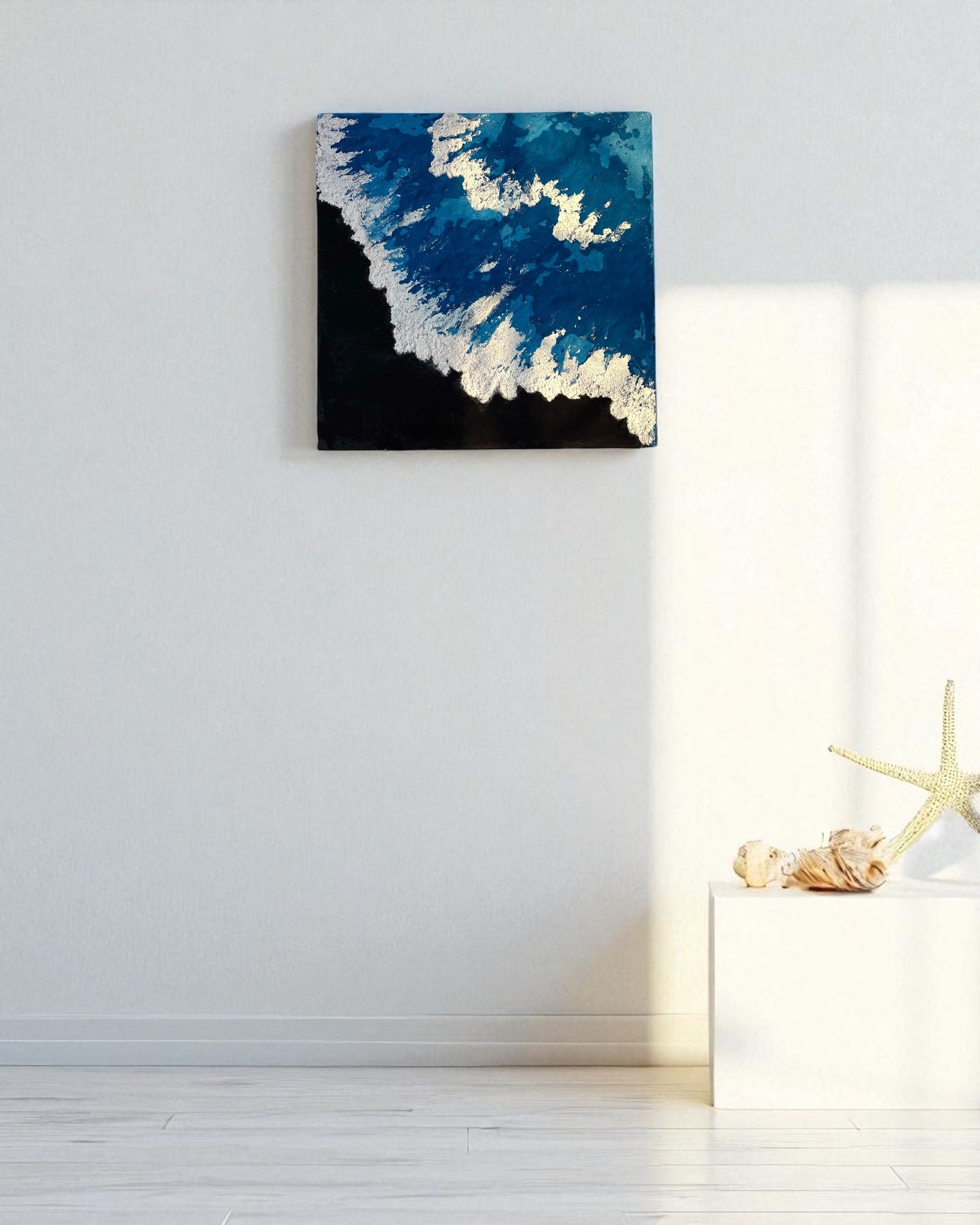 Ocean Drift – Handmade Blue & White Textured Wall Art