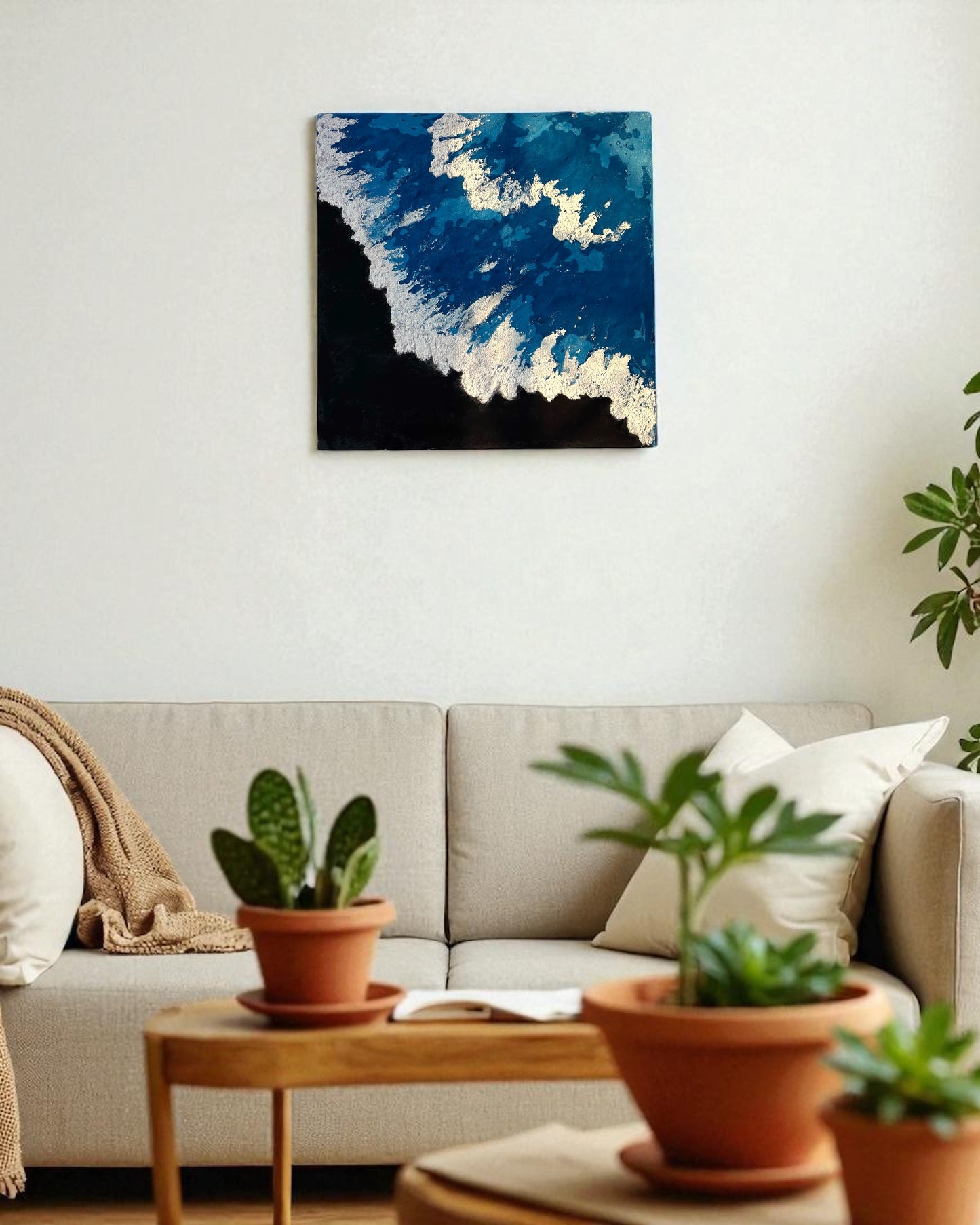 Ocean Drift – Handmade Blue & White Textured Wall Art