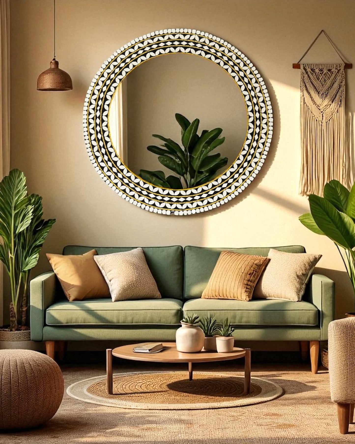 Handcrafted Black & Gold Round Mirror Mosaic Wall Hanging by Mirroza