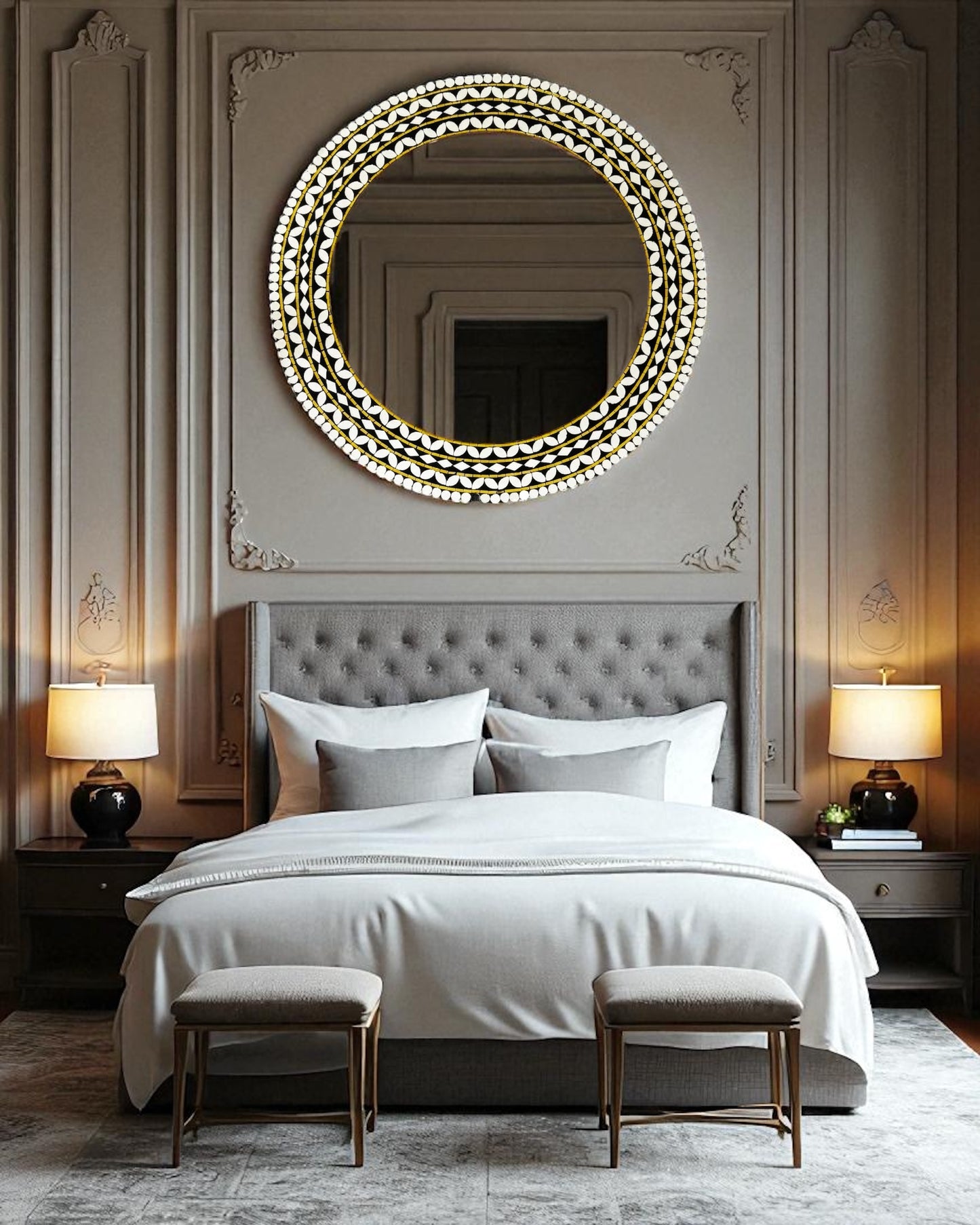 Handcrafted Black & Gold Round Mirror Mosaic Wall Hanging by Mirroza