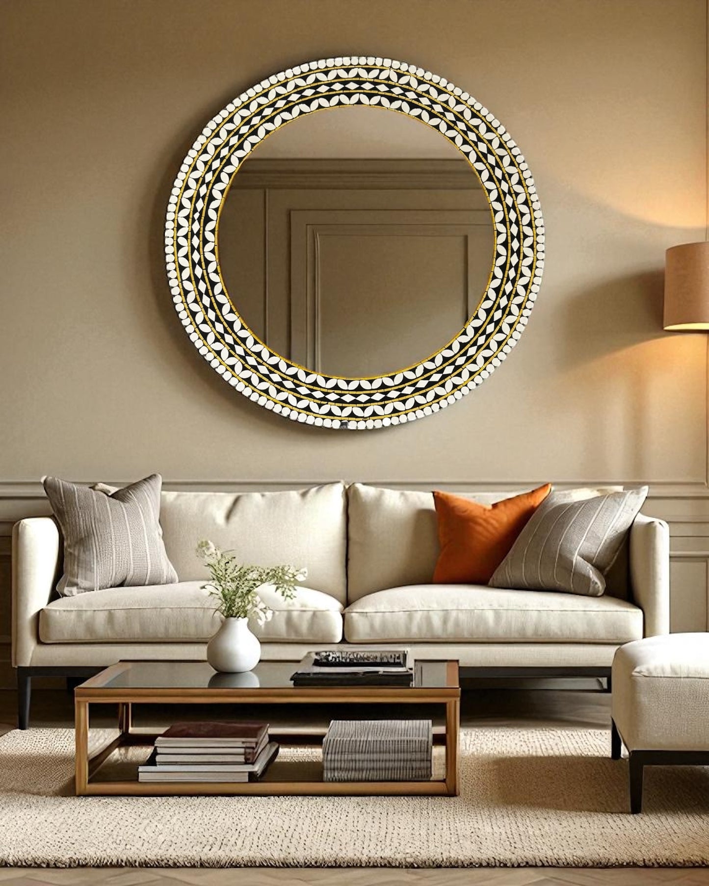 Handcrafted Black & Gold Round Mirror Mosaic Wall Hanging by Mirroza