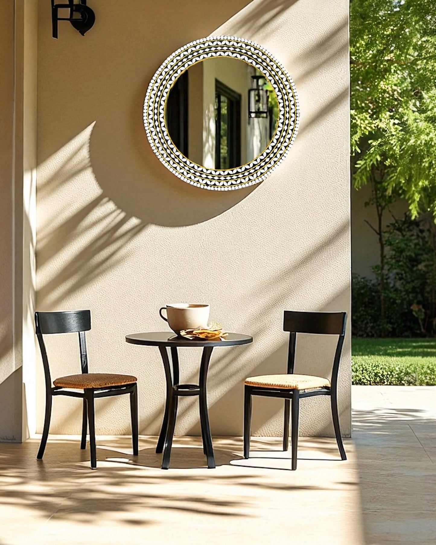 Handcrafted Black & Gold Round Mirror Mosaic Wall Hanging by Mirroza