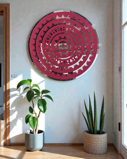 Rose Radiance | Handcrafted Round Mirror Mosaic Wall Hanging