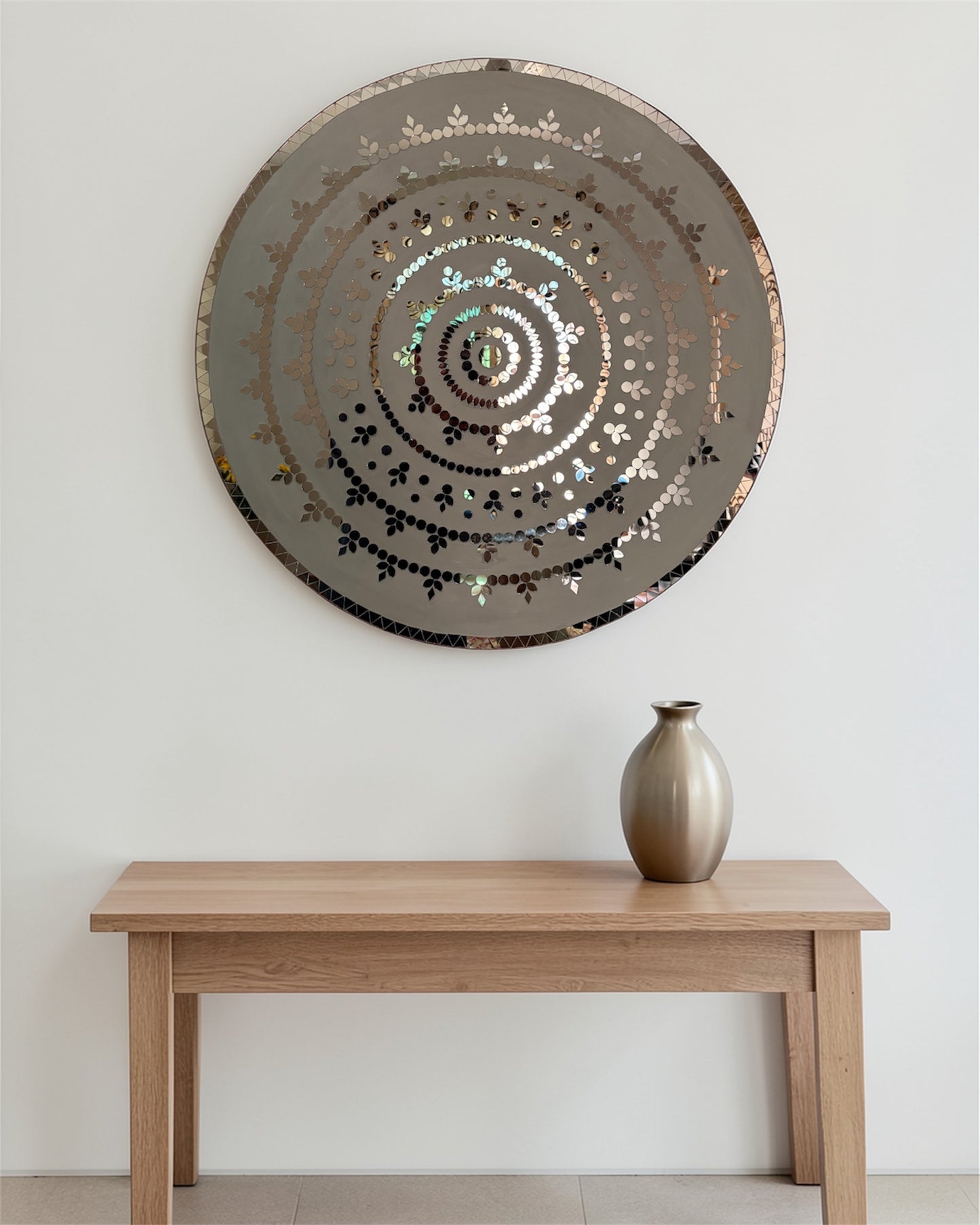 Rose Radiance | Handcrafted Round Mirror Mosaic Wall Hanging