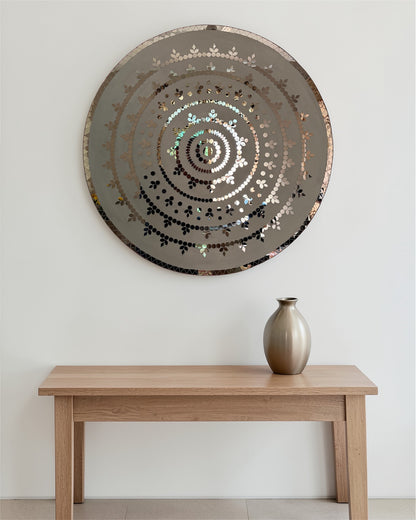 Rose Radiance | Handcrafted Round Mirror Mosaic Wall Hanging