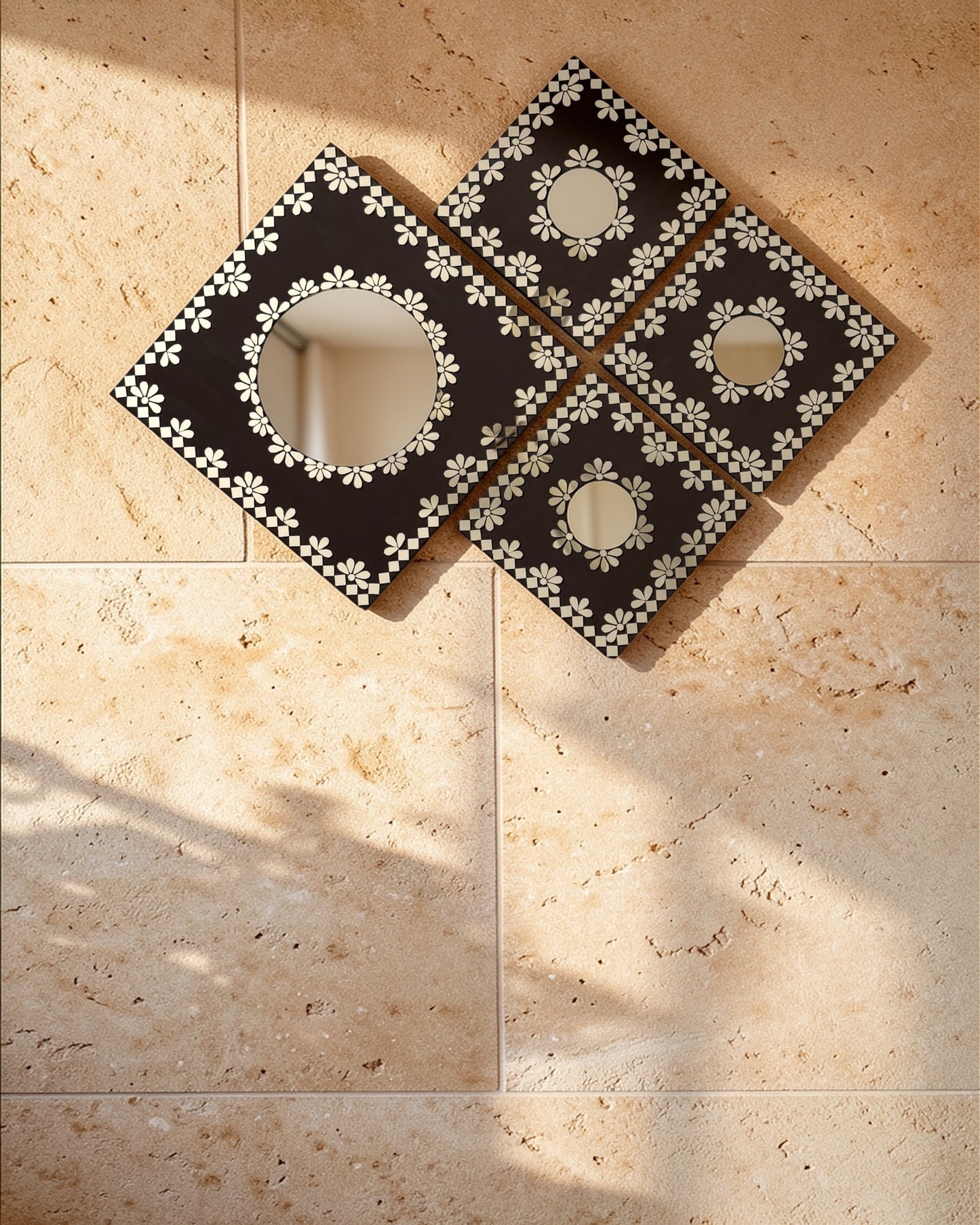 Midnight Merlot 4-Piece Mirror Mosaic Wall Hanging Set | Handcrafted by Mirroza