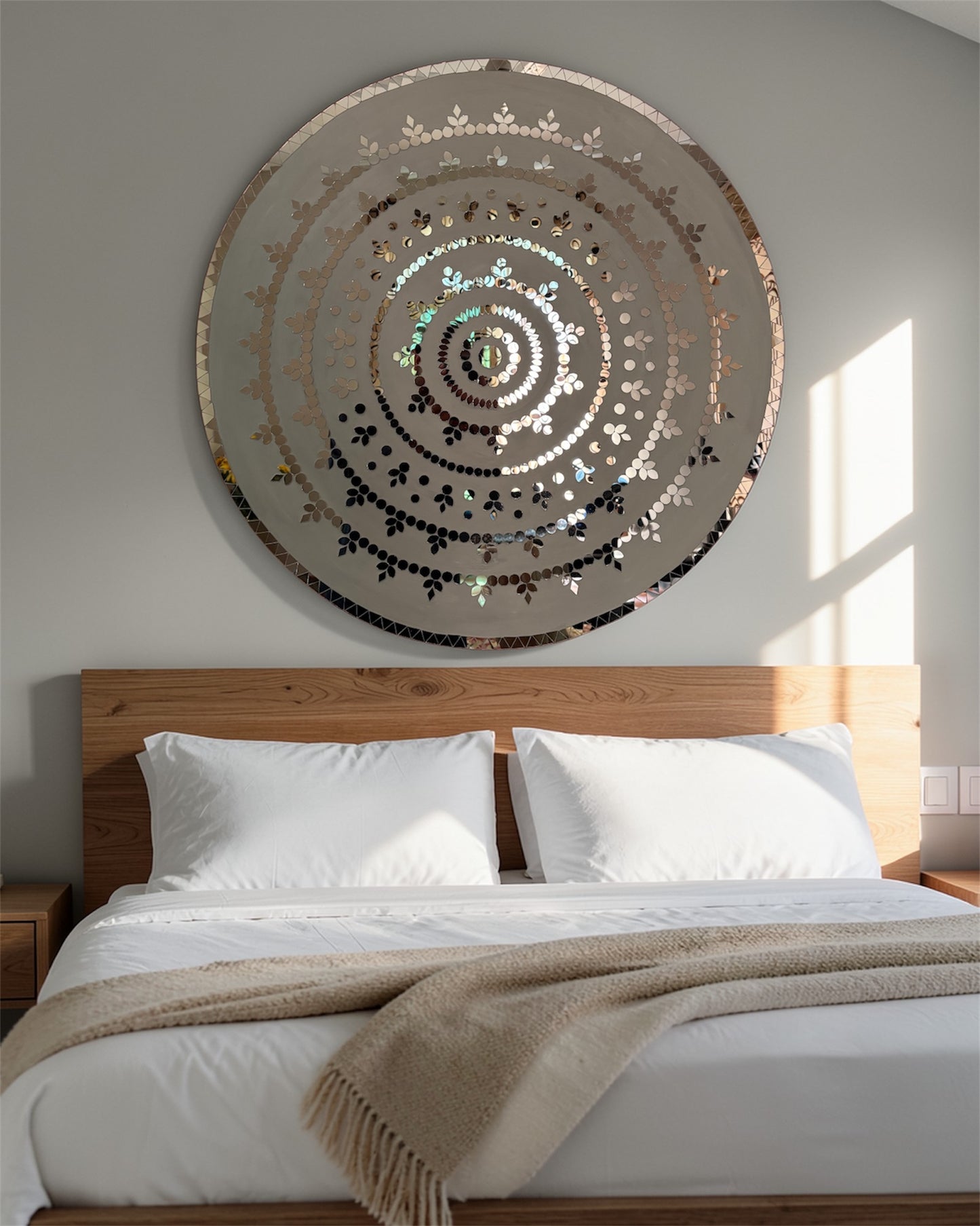Rose Radiance | Handcrafted Round Mirror Mosaic Wall Hanging