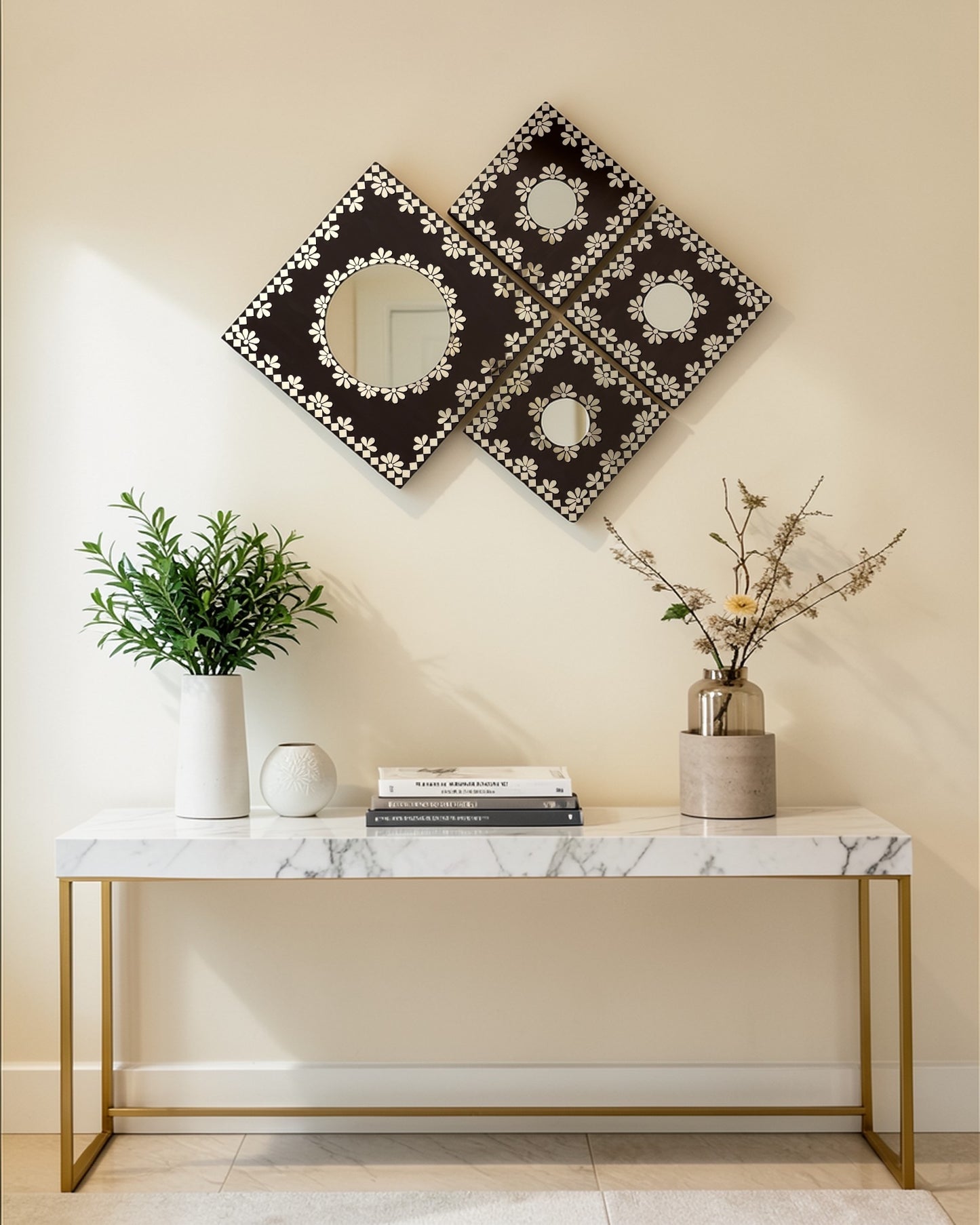 Midnight Merlot 4-Piece Mirror Mosaic Wall Hanging Set | Handcrafted by Mirroza