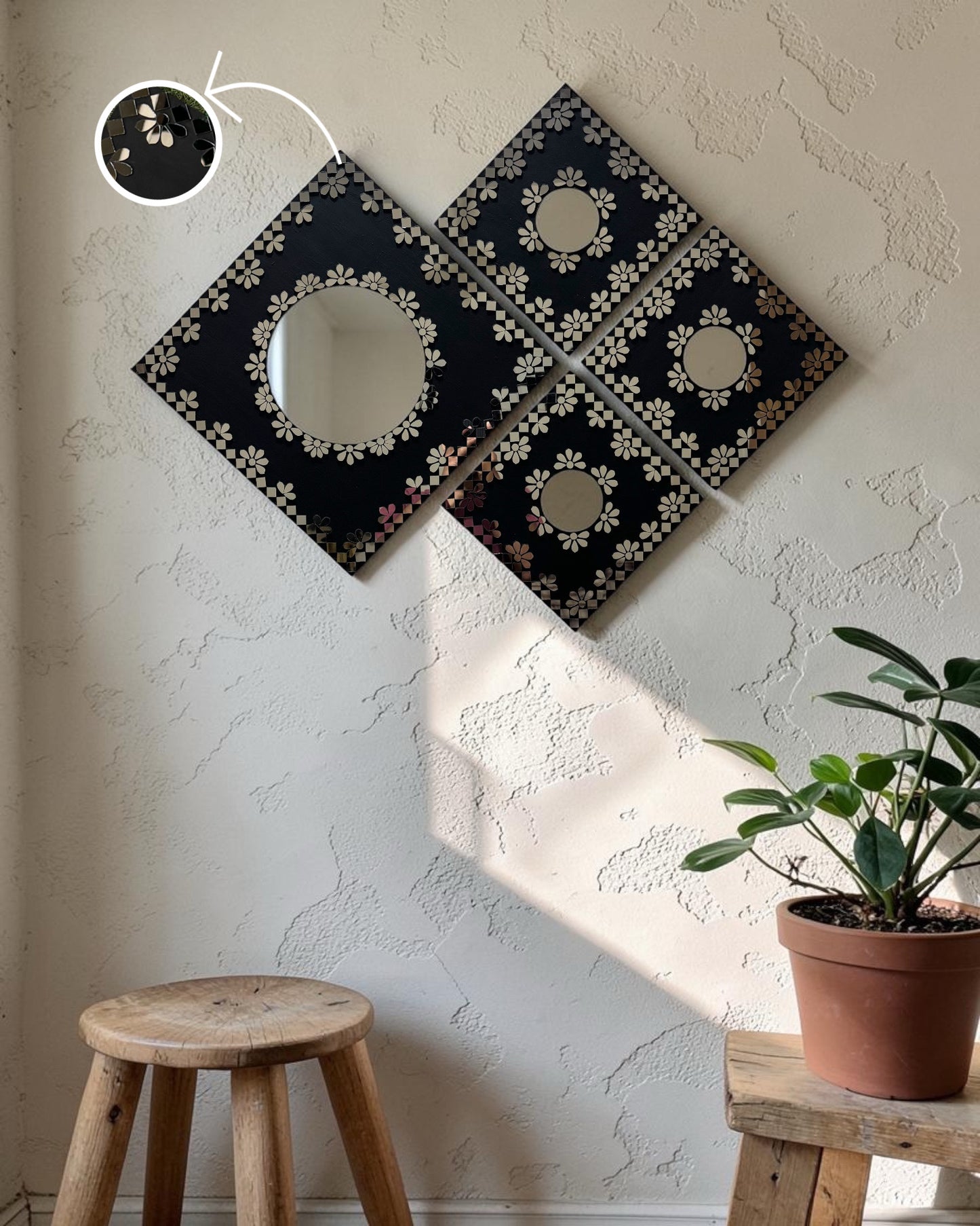 Midnight Merlot 4-Piece Mirror Mosaic Wall Hanging Set | Handcrafted by Mirroza