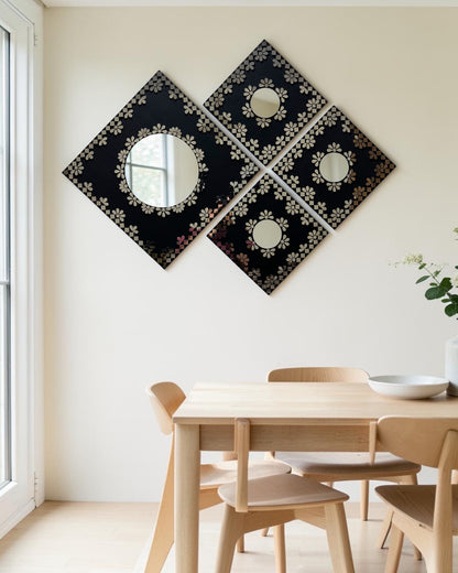 Midnight Merlot 4-Piece Mirror Mosaic Wall Hanging Set | Handcrafted by Mirroza