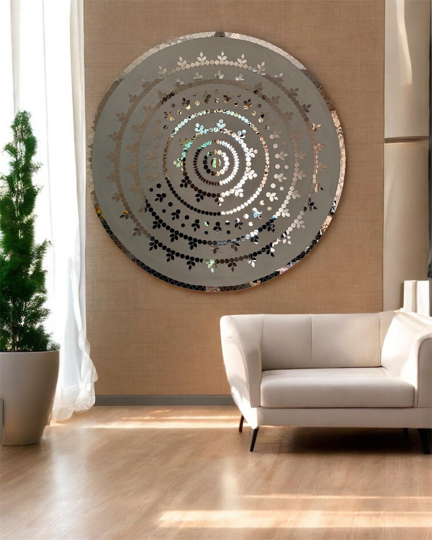 Rose Radiance | Handcrafted Round Mirror Mosaic Wall Hanging