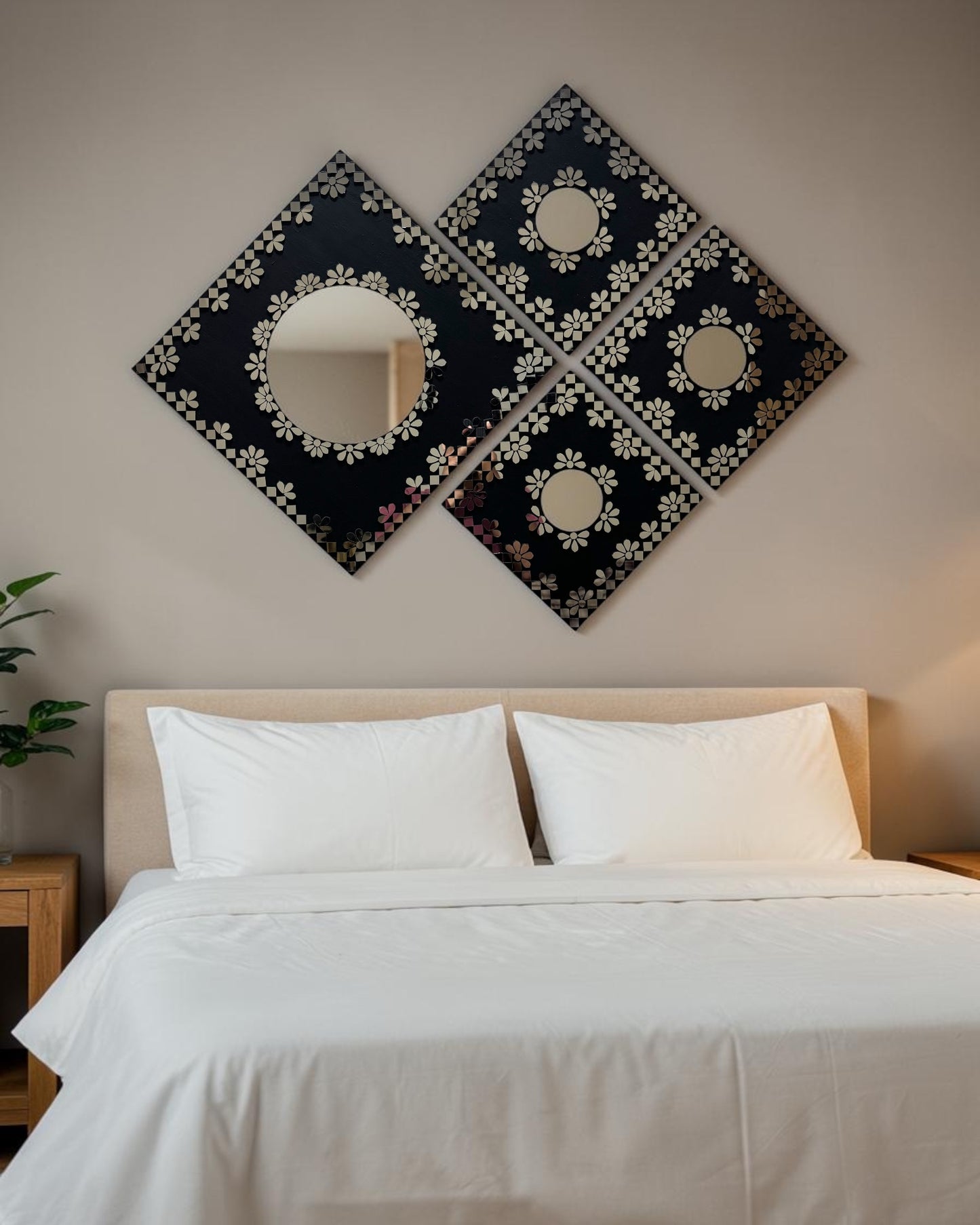 Midnight Merlot 4-Piece Mirror Mosaic Wall Hanging Set | Handcrafted by Mirroza