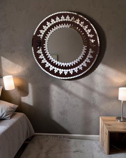 Midnight Bloom – Handcrafted Round Mosaic Wall Hanging Mirror