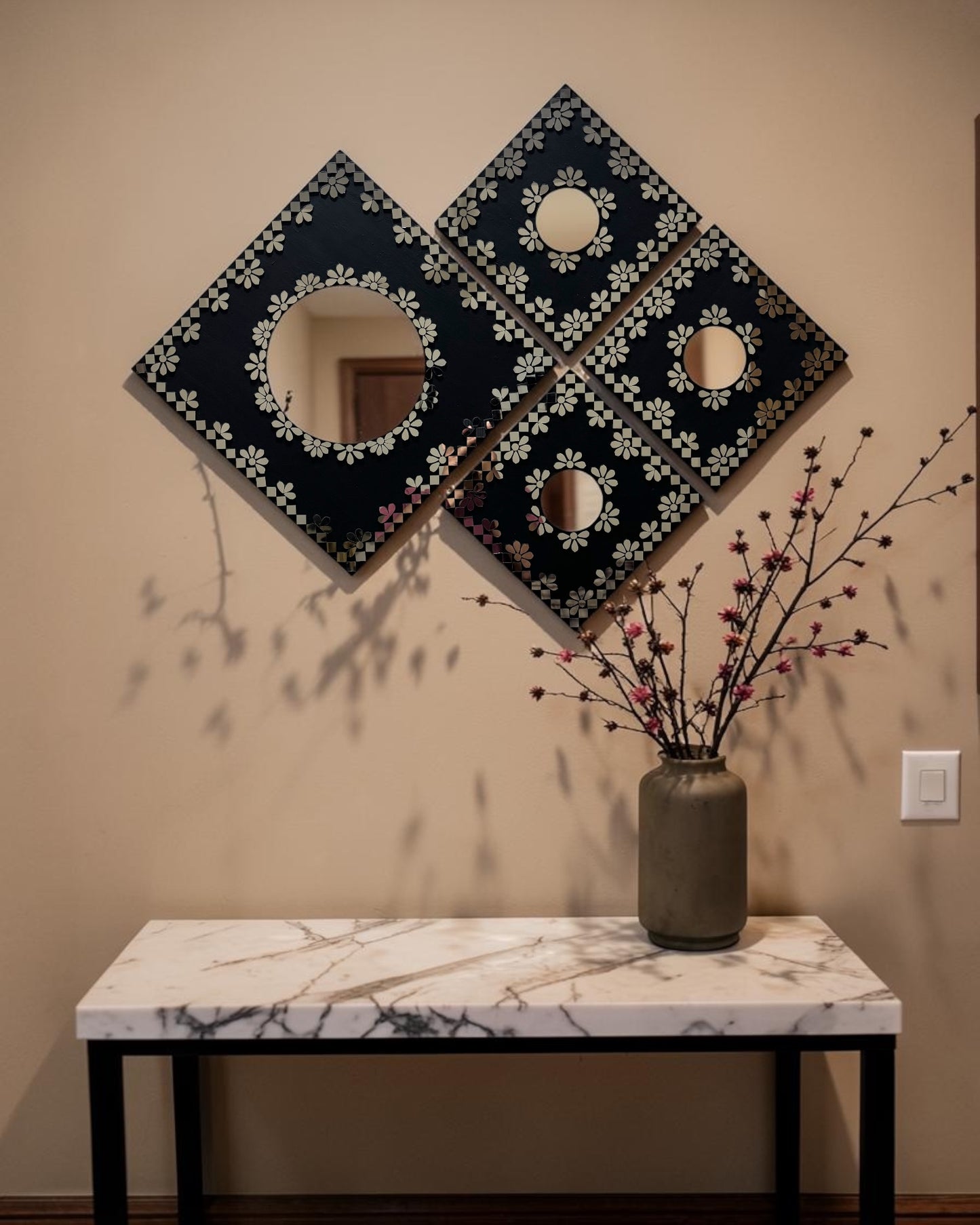 Midnight Merlot 4-Piece Mirror Mosaic Wall Hanging Set | Handcrafted by Mirroza