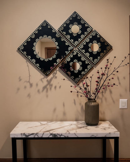 Midnight Merlot 4-Piece Mirror Mosaic Wall Hanging Set | Handcrafted by Mirroza