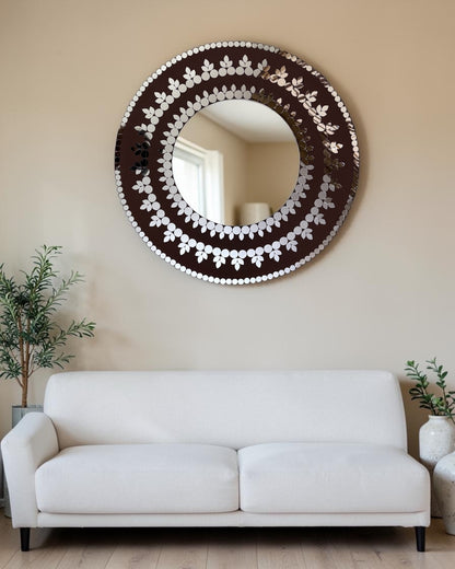 Midnight Bloom – Handcrafted Round Mosaic Wall Hanging Mirror