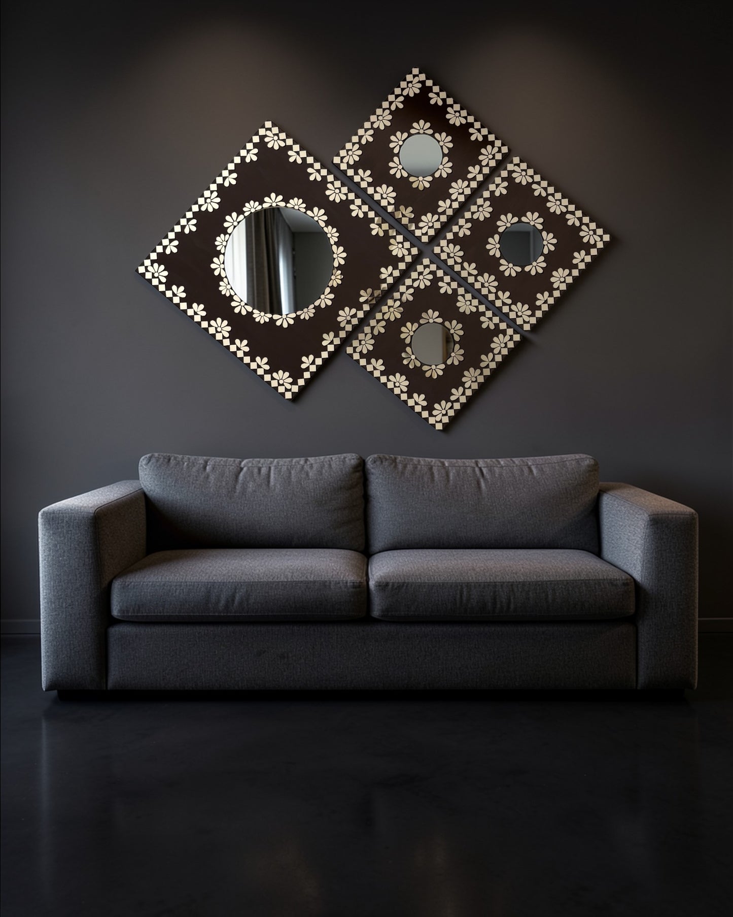 Midnight Merlot 4-Piece Mirror Mosaic Wall Hanging Set | Handcrafted by Mirroza