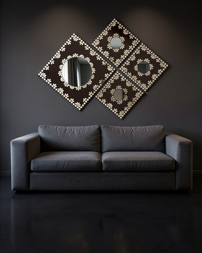 Midnight Merlot 4-Piece Mirror Mosaic Wall Hanging Set | Handcrafted by Mirroza