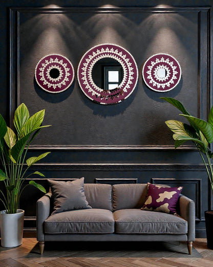 Midnight Bloom 3-Piece Mirror Mosaic Wall Art | Handmade Wall Hanging Set By Mirroza