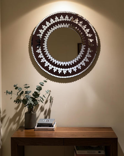 Midnight Bloom – Handcrafted Round Mosaic Wall Hanging Mirror