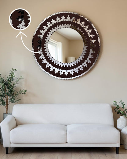 Midnight Bloom – Handcrafted Round Mosaic Wall Hanging Mirror