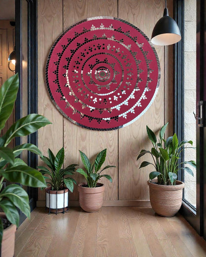 Rose Radiance | Handcrafted Round Mirror Mosaic Wall Hanging