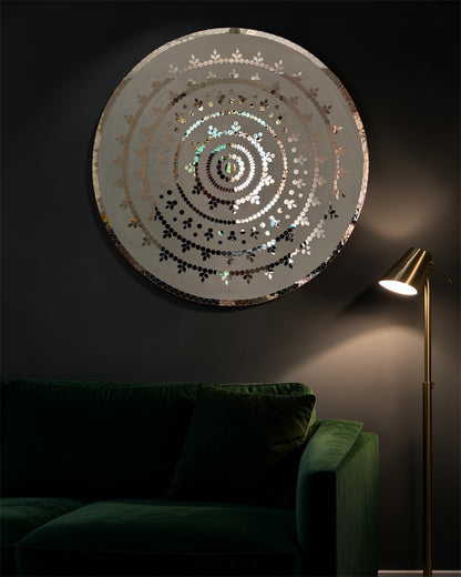 Rose Radiance | Handcrafted Round Mirror Mosaic Wall Hanging