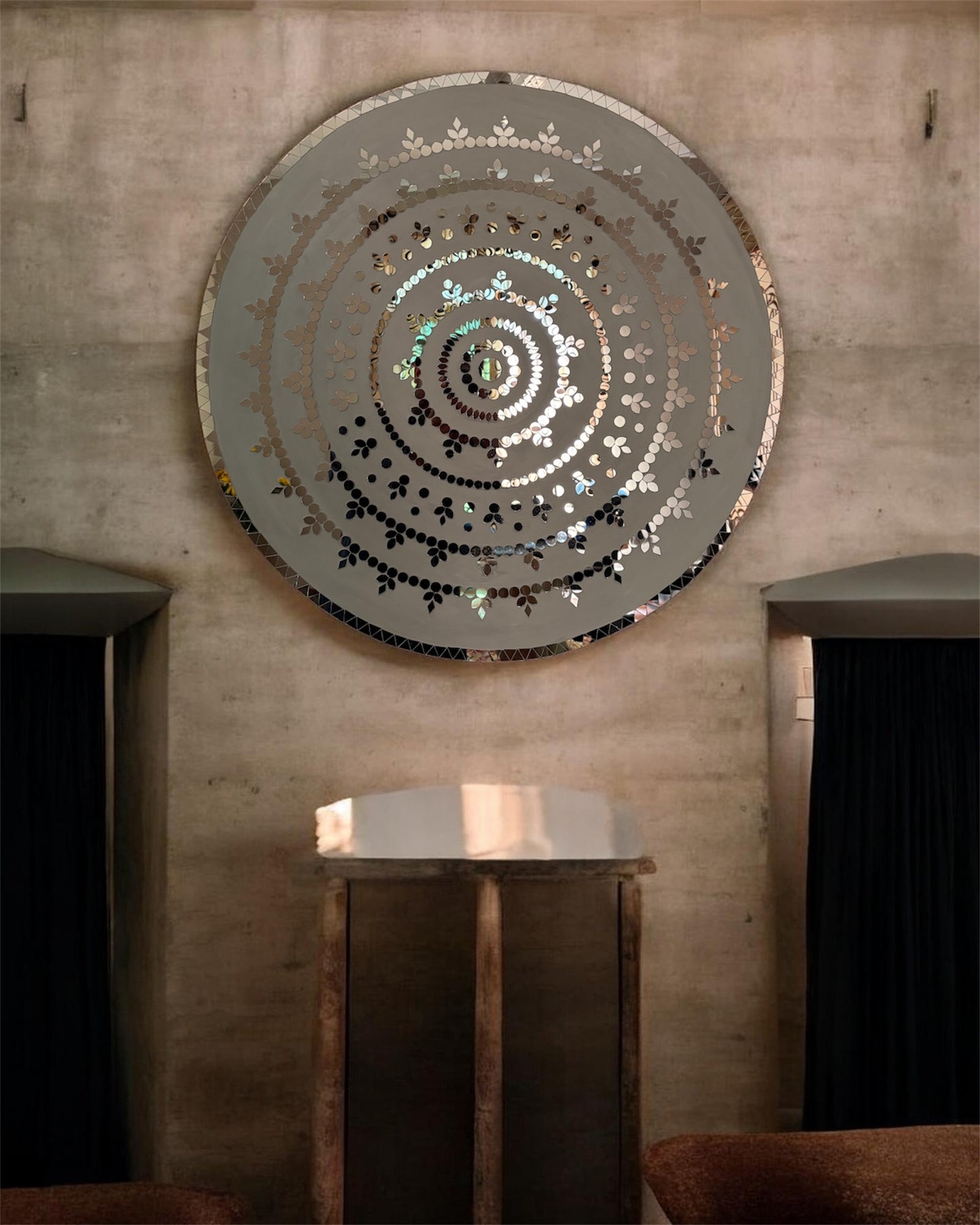 Rose Radiance | Handcrafted Round Mirror Mosaic Wall Hanging