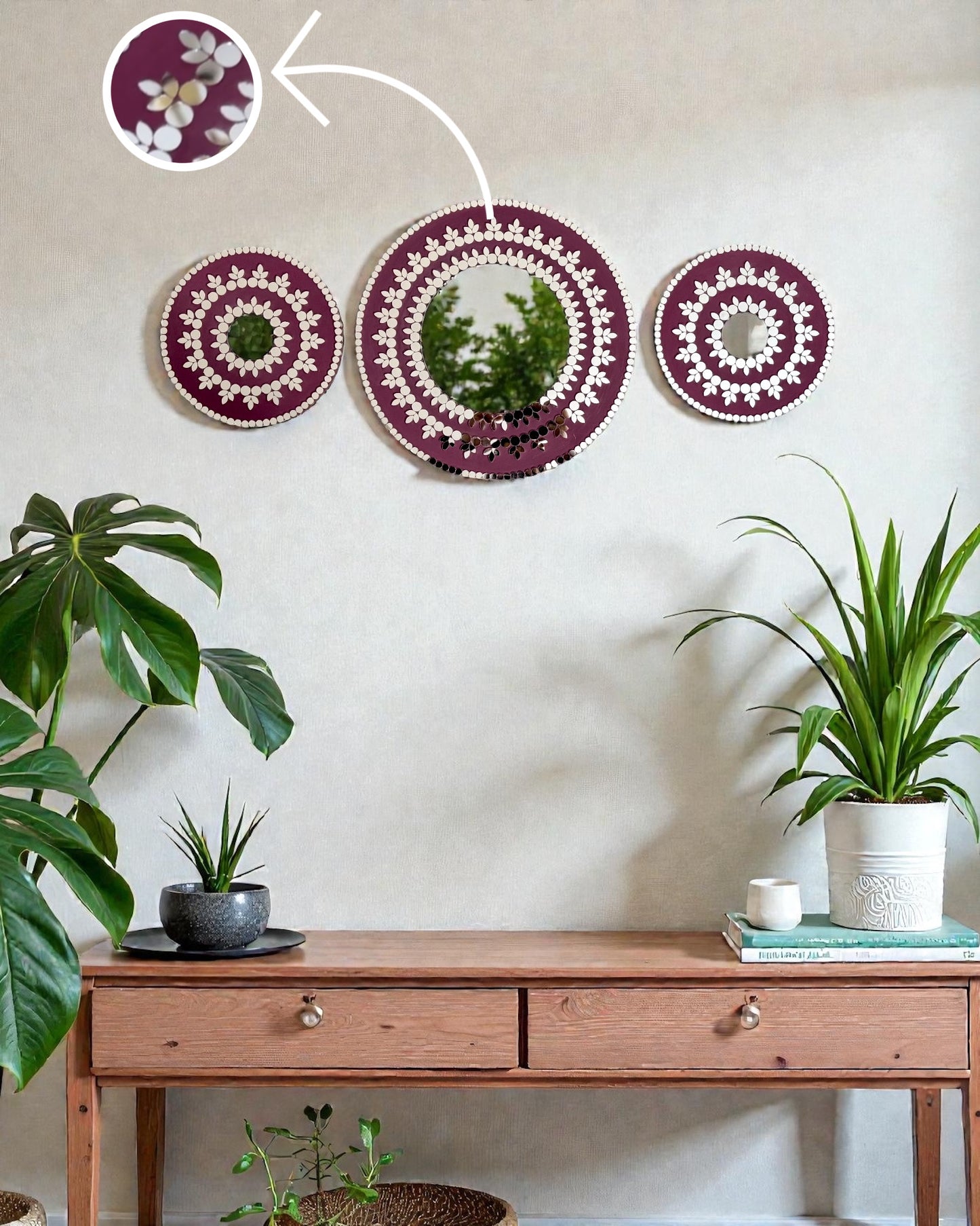 Midnight Bloom 3-Piece Mirror Mosaic Wall Art | Handmade Wall Hanging Set By Mirroza