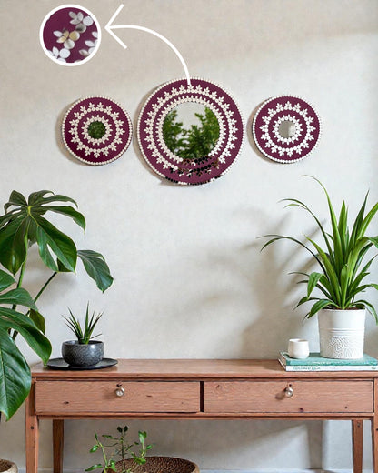 Midnight Bloom 3-Piece Mirror Mosaic Wall Art | Handmade Wall Hanging Set By Mirroza