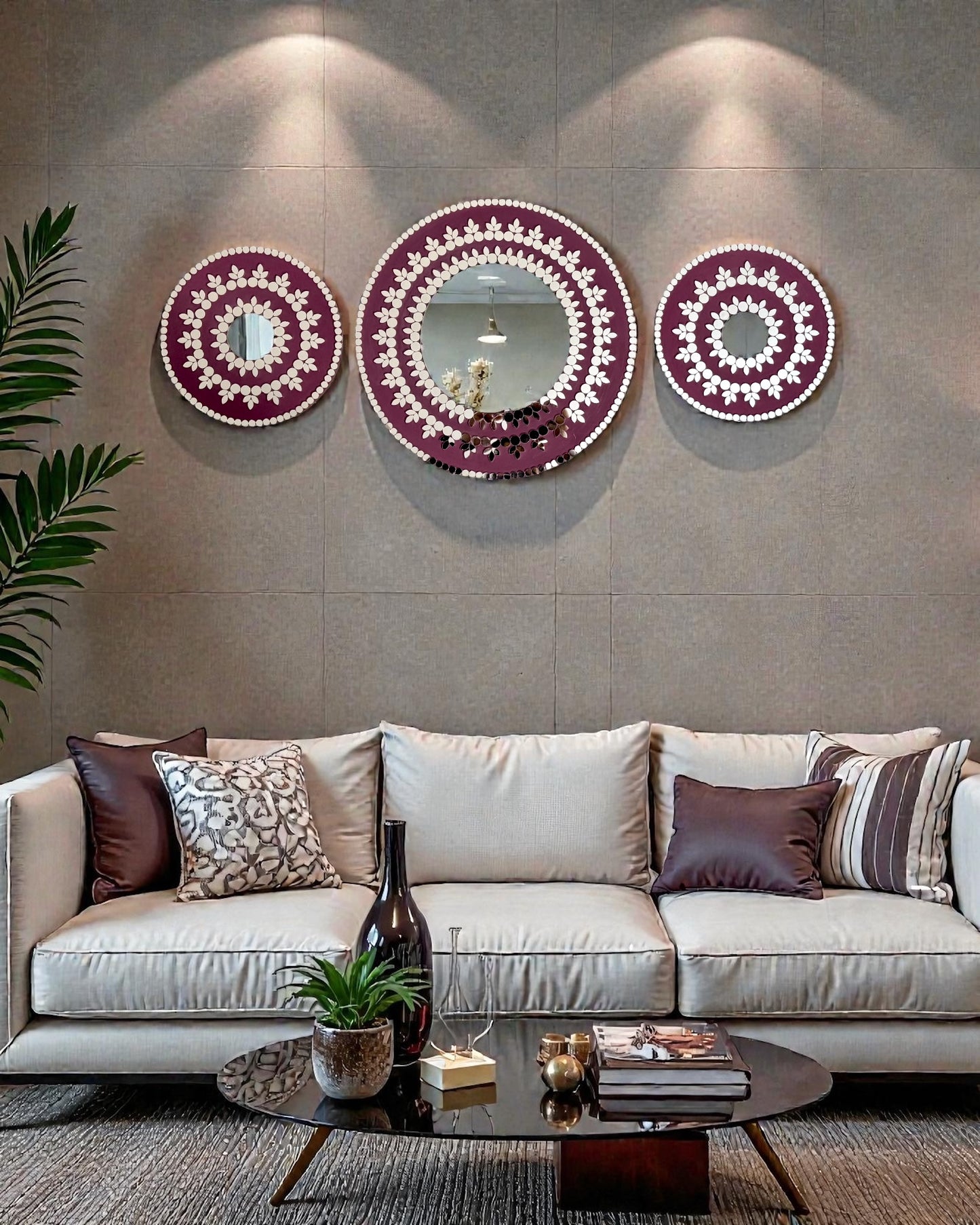 Midnight Bloom 3-Piece Mirror Mosaic Wall Art | Handmade Wall Hanging Set By Mirroza