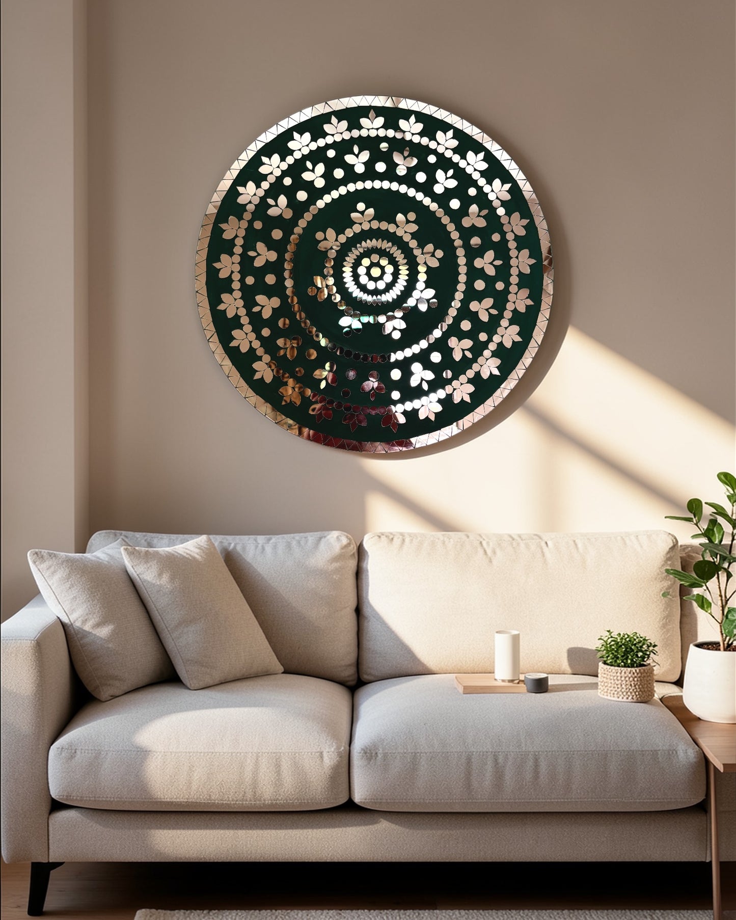 Rose Radiance | Handcrafted Round Mirror Mosaic Wall Hanging