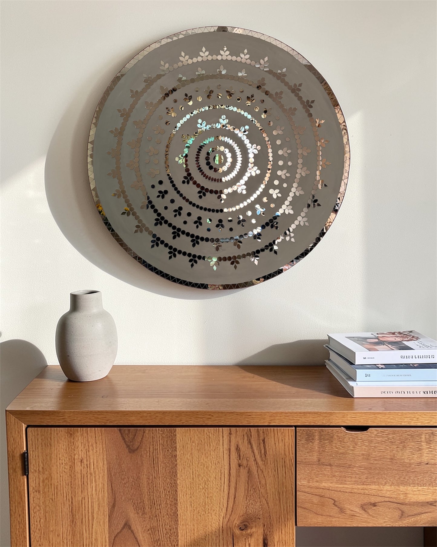 Rose Radiance | Handcrafted Round Mirror Mosaic Wall Hanging