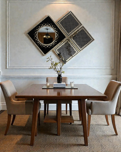 Black & Gold Mandala Diamond Style Mirror Mosaic Wall Hanging– 4-Piece Set by Mirroza