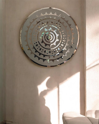 Rose Radiance | Handcrafted Round Mirror Mosaic Wall Hanging