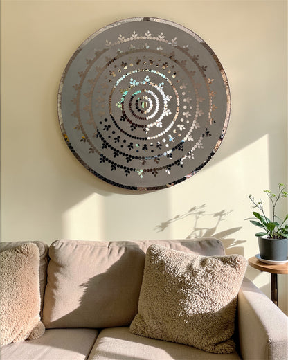 Rose Radiance | Handcrafted Round Mirror Mosaic Wall Hanging