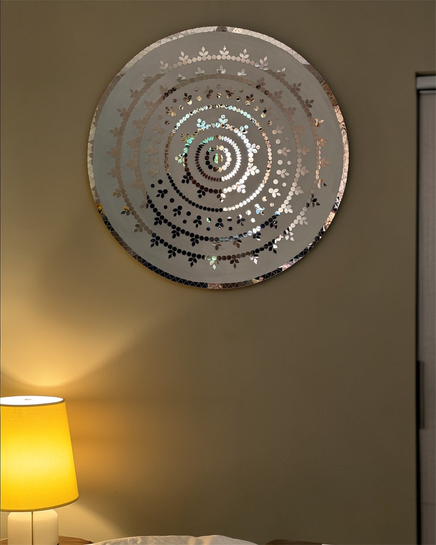 Rose Radiance | Handcrafted Round Mirror Mosaic Wall Hanging