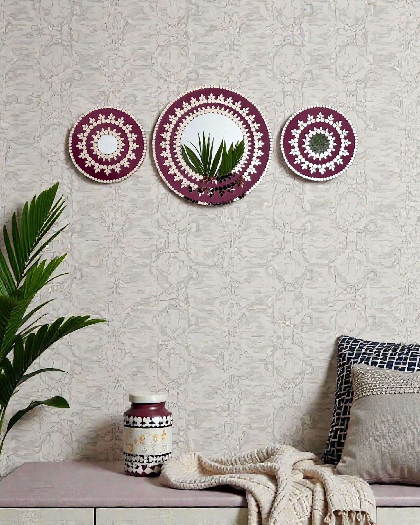 Midnight Bloom 3-Piece Mirror Mosaic Wall Art | Handmade Wall Hanging Set By Mirroza