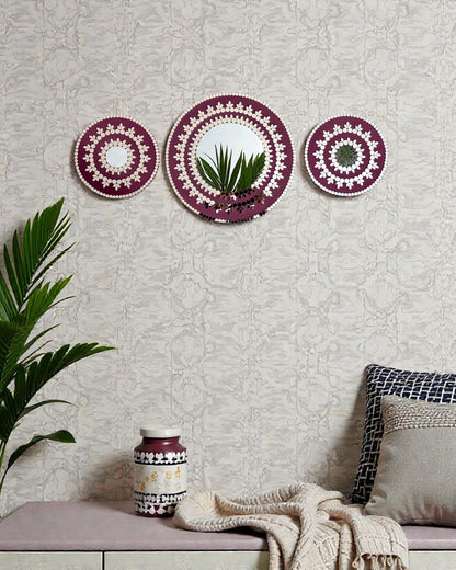 Midnight Bloom 3-Piece Mirror Mosaic Wall Art | Handmade Wall Hanging Set By Mirroza