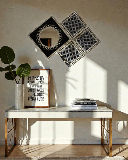 Black & Gold Mandala Diamond Style Mirror Mosaic Wall Hanging– 4-Piece Set by Mirroza