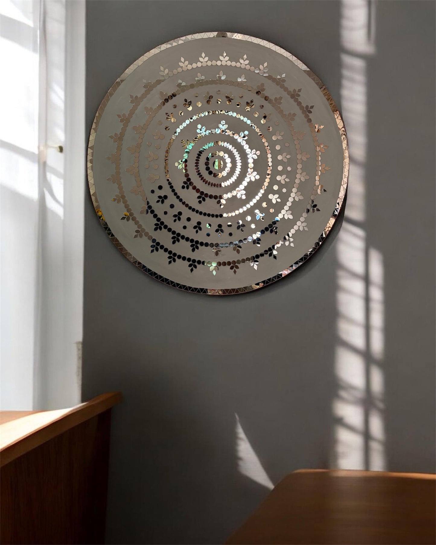 Rose Radiance | Handcrafted Round Mirror Mosaic Wall Hanging