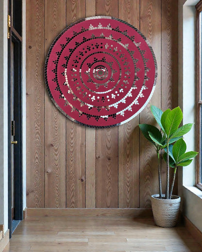 Rose Radiance | Handcrafted Round Mirror Mosaic Wall Hanging