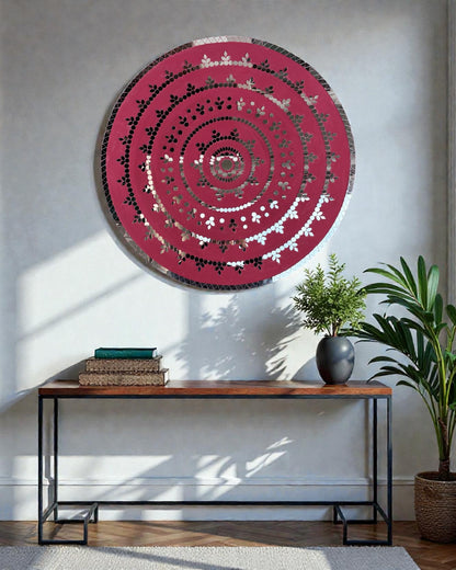 Rose Radiance | Handcrafted Round Mirror Mosaic Wall Hanging