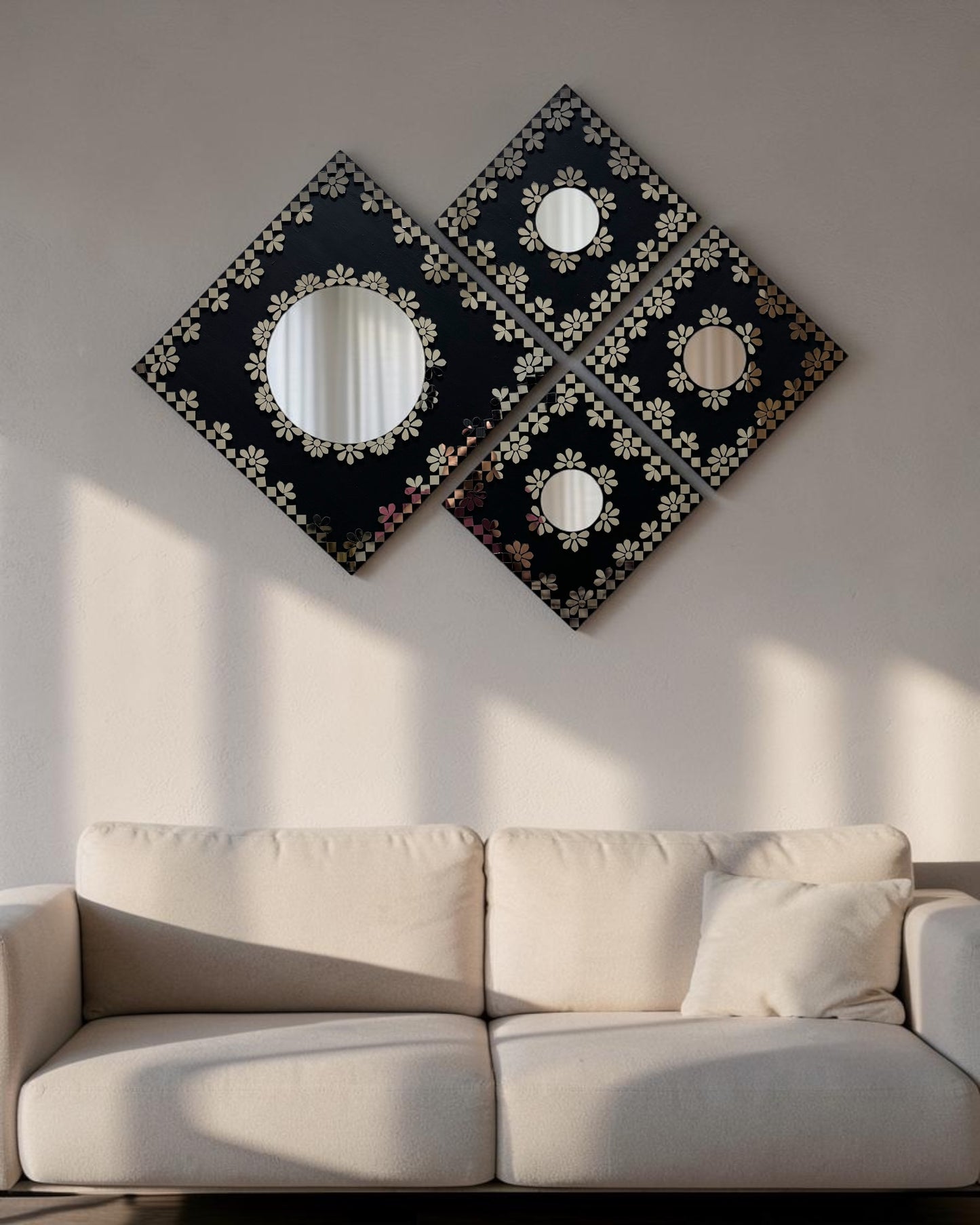 Midnight Merlot 4-Piece Mirror Mosaic Wall Hanging Set | Handcrafted by Mirroza