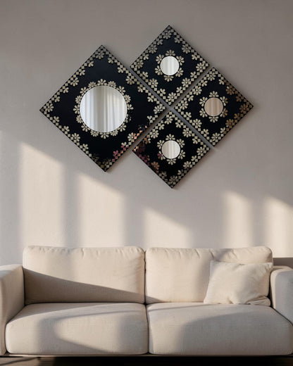 Midnight Merlot 4-Piece Mirror Mosaic Wall Hanging Set | Handcrafted by Mirroza