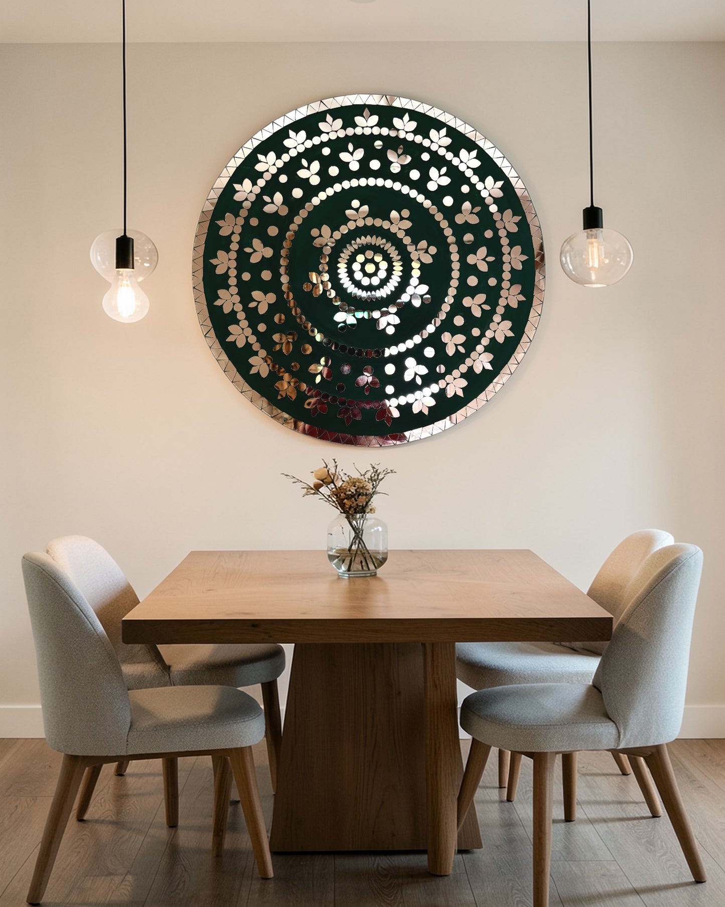 Rose Radiance | Handcrafted Round Mirror Mosaic Wall Hanging