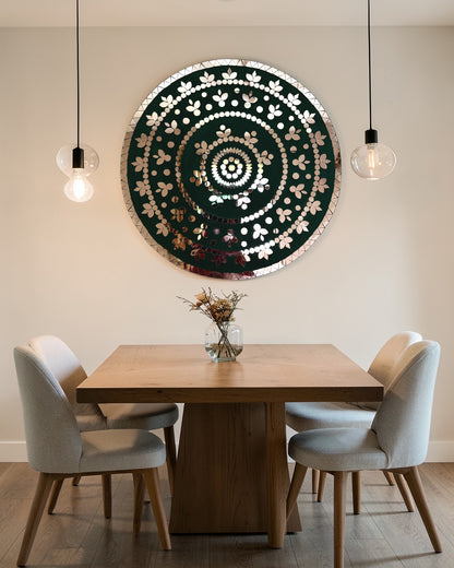 Rose Radiance | Handcrafted Round Mirror Mosaic Wall Hanging